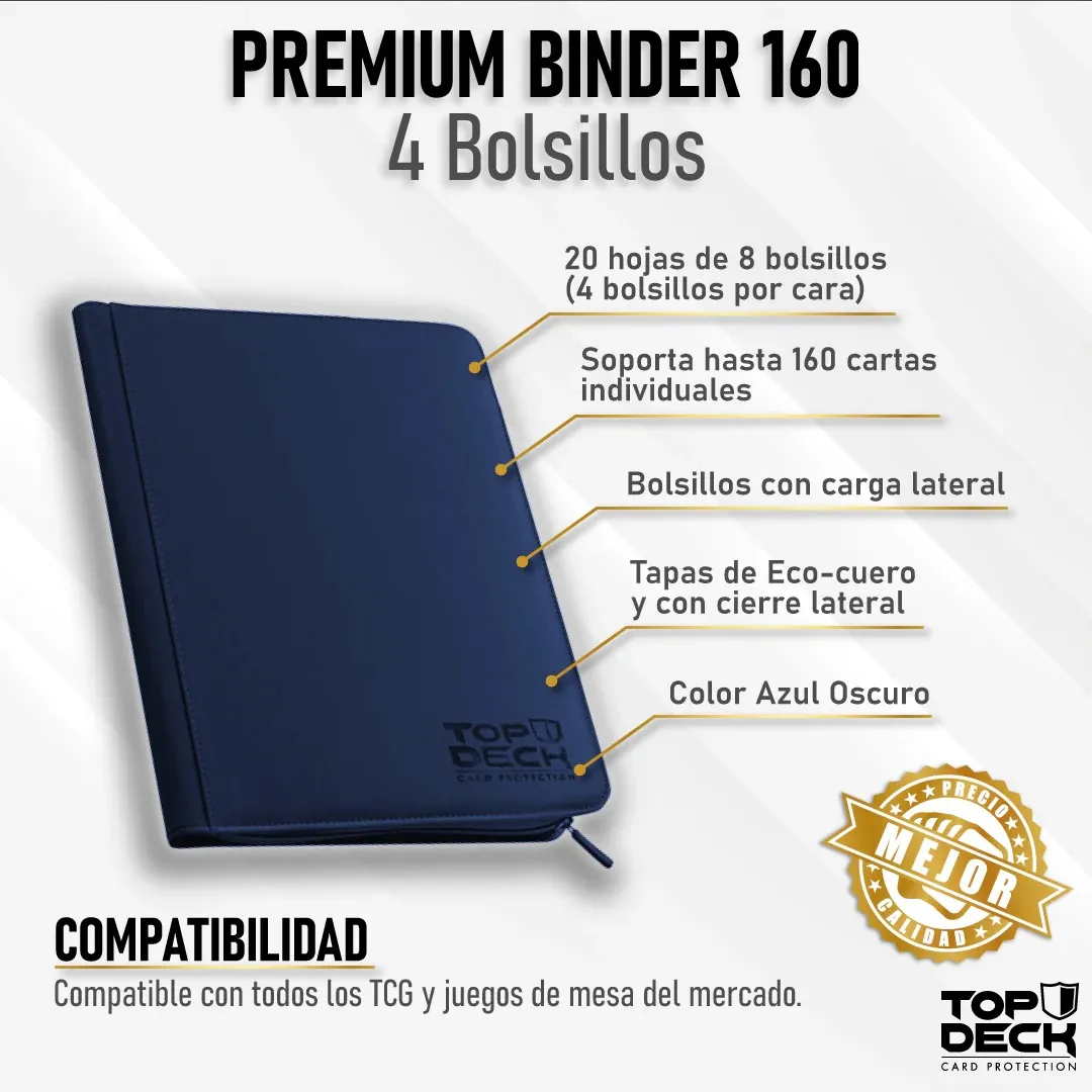 Carpeta Premium | Para 160 cartas (4 bolsillos por cara - carga lateral) - Varios Colores y con cierre - Top Deck